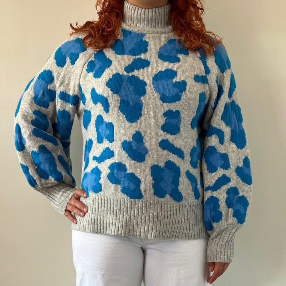 Blue And Grey H&M Animal Print Sweater